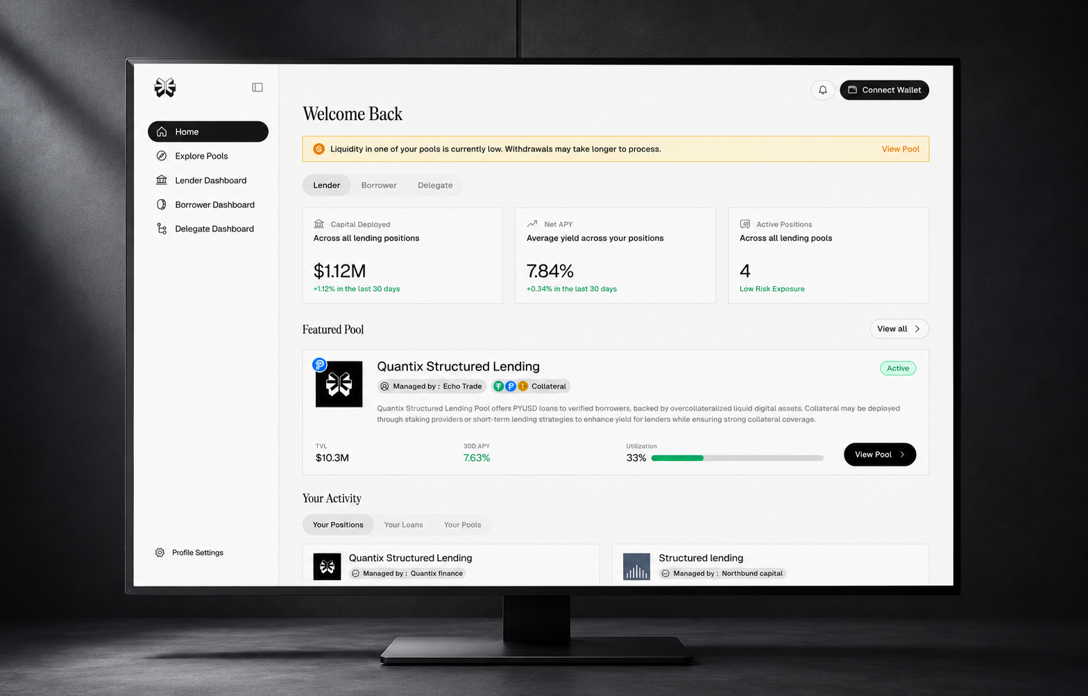 Quantix Finance lender dashboard