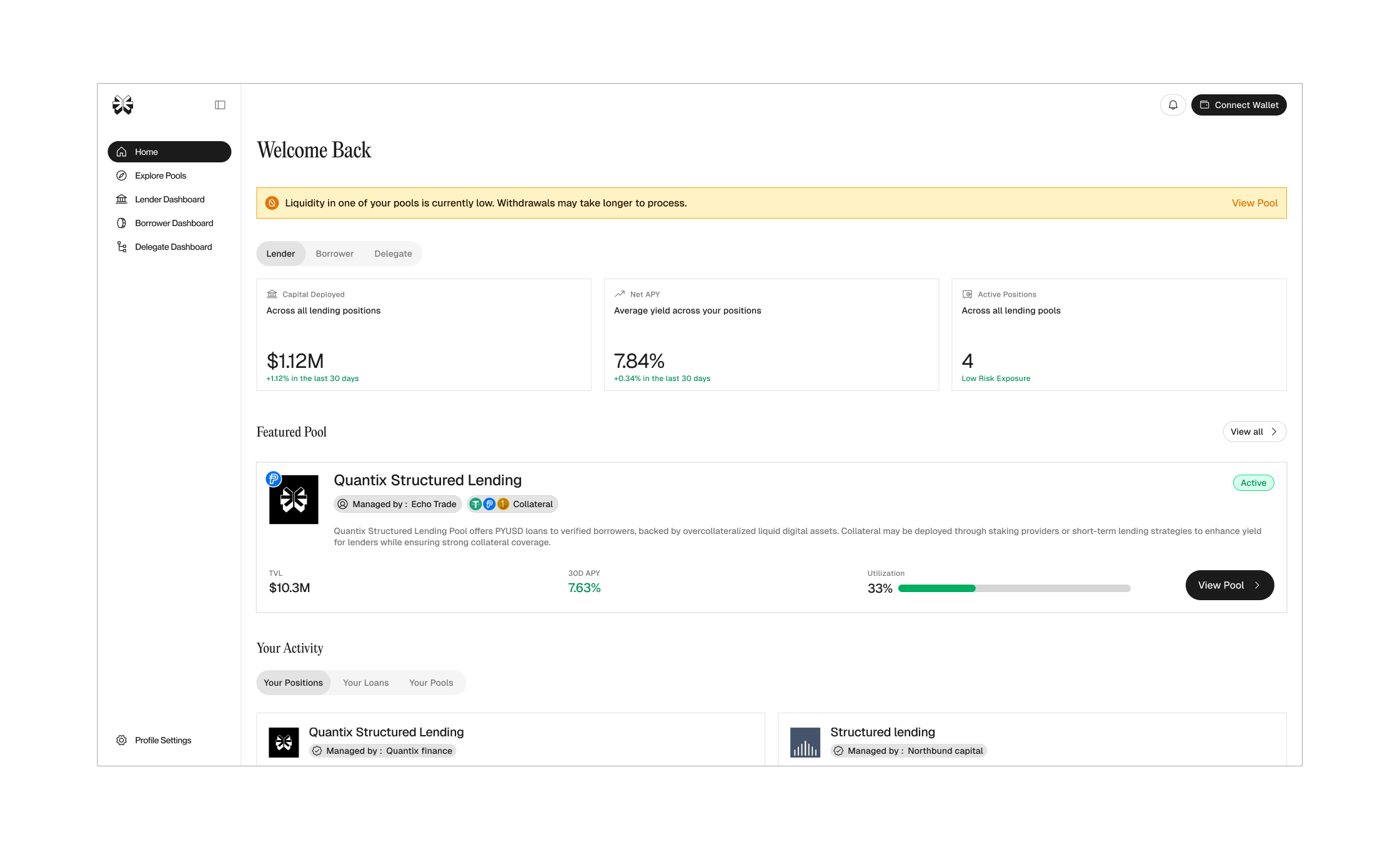 Quantix Finance institutional credit pools