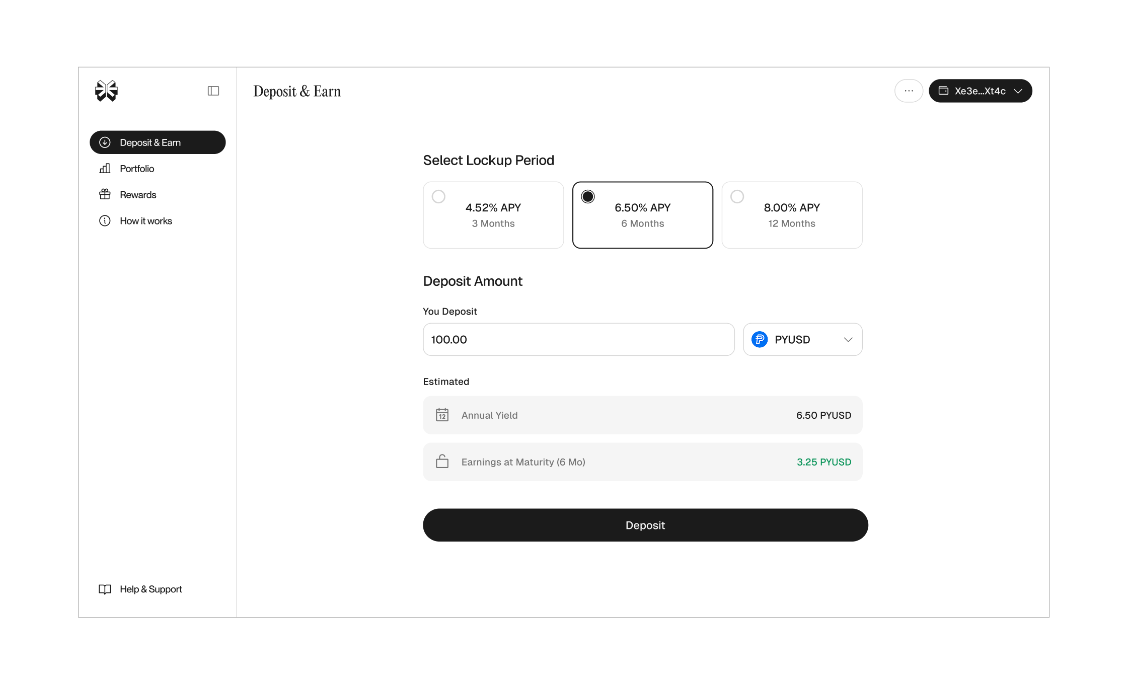 Quantix Finance deposit and earn flow